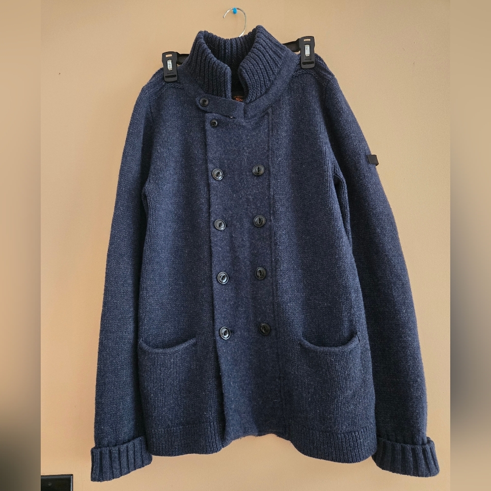 100% Wool Ben Sherman Dark Blue Double-Breasted Coat
